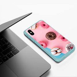 Чехол iPhone XS Max матовый Сладкие пончики, цвет: 3D-мятный — фото 2