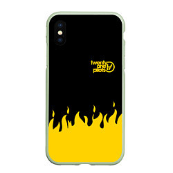 Чехол iPhone XS Max матовый 21 Pilots: Yellow Fire, цвет: 3D-салатовый