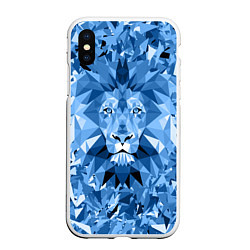 Чехол iPhone XS Max матовый Сине-бело-голубой лев, цвет: 3D-белый