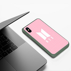 Чехол iPhone XS Max матовый BTS: Pink Grid, цвет: 3D-темно-зеленый — фото 2