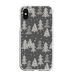 Чехол iPhone XS Max матовый Grey Christmas Trees, цвет: 3D-белый