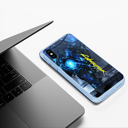 Чехол iPhone XS Max матовый Cyberpunk 2077, цвет: 3D-голубой — фото 2
