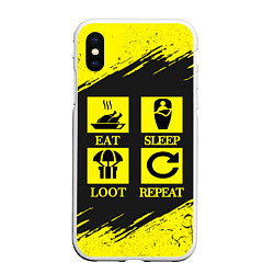 Чехол iPhone XS Max матовый PUBG: Eat, Sleep, Loot, Repeat, цвет: 3D-белый