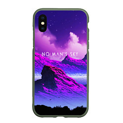 Чехол iPhone XS Max матовый No Man's Sky: Neon Mountains, цвет: 3D-темно-зеленый