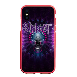 Чехол iPhone XS Max матовый Slipknot: Neon Skull, цвет: 3D-красный