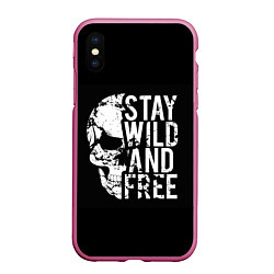 Чехол iPhone XS Max матовый Stay wild and free, цвет: 3D-малиновый
