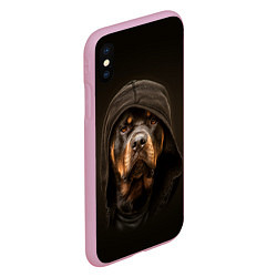 Чехол iPhone XS Max матовый Ротвейлер в капюшоне, цвет: 3D-розовый — фото 2