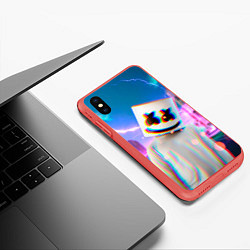 Чехол iPhone XS Max матовый Marshmello: Glitch Effect, цвет: 3D-красный — фото 2