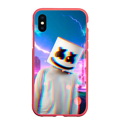 Чехол iPhone XS Max матовый Marshmello: Glitch Effect, цвет: 3D-красный