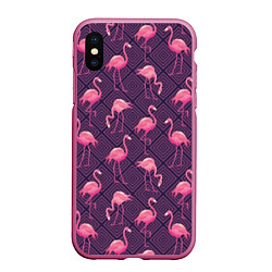 Чехол iPhone XS Max матовый Фиолетовые фламинго