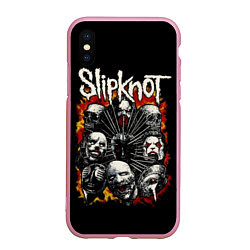 Чехол iPhone XS Max матовый Slipknot: Faces, цвет: 3D-розовый