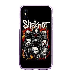 Чехол iPhone XS Max матовый Slipknot: Faces, цвет: 3D-сиреневый