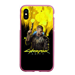 Чехол iPhone XS Max матовый Cyberpunk 2077, цвет: 3D-малиновый