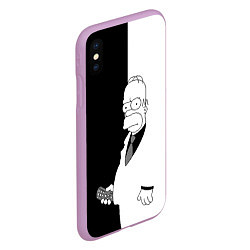 Чехол iPhone XS Max матовый Гомер Симпсон - в смокинге - black and white, цвет: 3D-сиреневый — фото 2