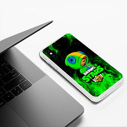 Чехол iPhone XS Max матовый BRAWL STARS LEON ЛЕОН ЗЕЛЁНЫЙ ОГОНЬ, цвет: 3D-белый — фото 2