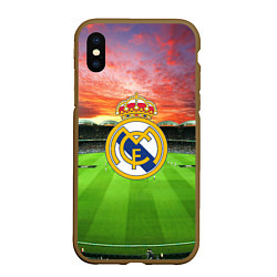 Чехол iPhone XS Max матовый FC Real Madrid, цвет: 3D-коричневый