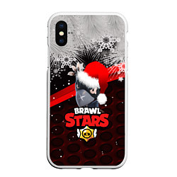 Чехол iPhone XS Max матовый Новогодний BRAWL STARS CROW, цвет: 3D-белый