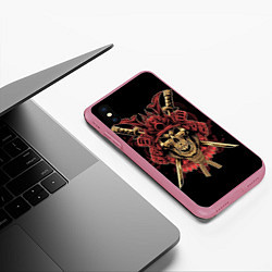 Чехол iPhone XS Max матовый Череп Самурая, цвет: 3D-малиновый — фото 2