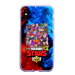 Чехол iPhone XS Max матовый BRAWL STARS ВСЕ ПЕРСОНАЖИ, цвет: 3D-светло-сиреневый