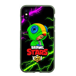 Чехол iPhone XS Max матовый BRAWL STARS LEON, цвет: 3D-темно-зеленый