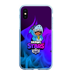 Чехол iPhone XS Max матовый BRAWL STARS LEON SHARK, цвет: 3D-голубой
