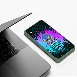 Чехол iPhone XS Max матовый BRAWL STARS ОБОРОТЕНЬ LEON, цвет: 3D-темно-зеленый — фото 2