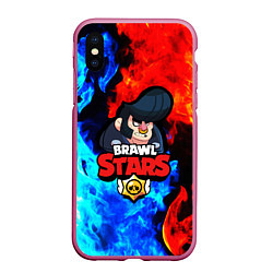 Чехол iPhone XS Max матовый BRAWL STARS BULL, цвет: 3D-малиновый