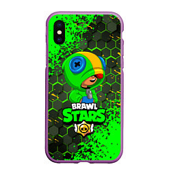 Чехол iPhone XS Max матовый BRAWL STARS LEON, цвет: 3D-фиолетовый