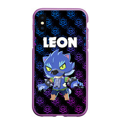 Чехол iPhone XS Max матовый BRAWL STARS LEON ОБОРОТЕНЬ, цвет: 3D-фиолетовый