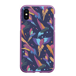 Чехол iPhone XS Max матовый Райские попугаи, цвет: 3D-фиолетовый