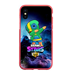 Чехол iPhone XS Max матовый Brawl Stars Leon, Dab, цвет: 3D-красный