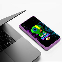 Чехол iPhone XS Max матовый Brawl Stars LEON, цвет: 3D-фиолетовый — фото 2