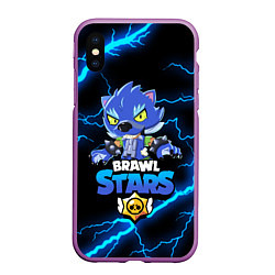 Чехол iPhone XS Max матовый BRAWL STARS LEON, цвет: 3D-фиолетовый