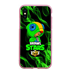 Чехол iPhone XS Max матовый BRAWL STARS LEON, цвет: 3D-розовый