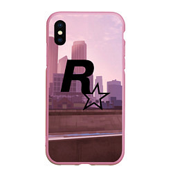 Чехол iPhone XS Max матовый ROCKSTAR, цвет: 3D-розовый