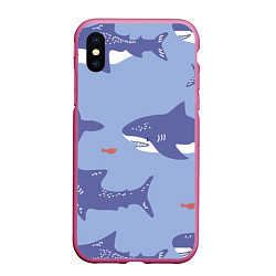 Чехол iPhone XS Max матовый Акулий косяк, цвет: 3D-малиновый