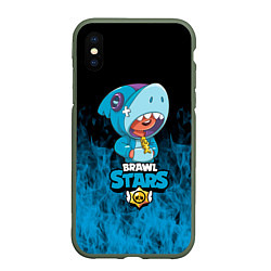 Чехол iPhone XS Max матовый Brawl stars leon shark