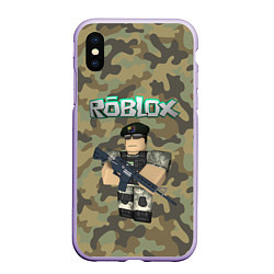 Чехол iPhone XS Max матовый Roblox 23 February Camouflage, цвет: 3D-светло-сиреневый