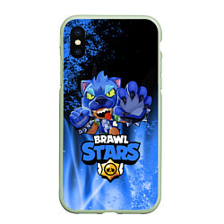 Чехол iPhone XS Max матовый Brawl Stars LEON, цвет: 3D-салатовый