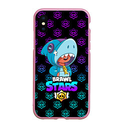 Чехол iPhone XS Max матовый Brawl stars leon shark, цвет: 3D-розовый