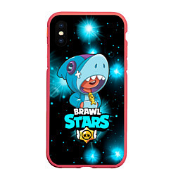 Чехол iPhone XS Max матовый Brawl stars leon shark