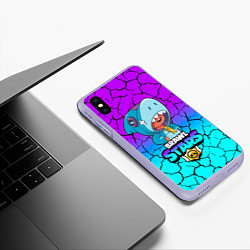 Чехол iPhone XS Max матовый Brawl stars leon shark, цвет: 3D-светло-сиреневый — фото 2