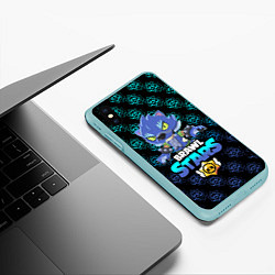 Чехол iPhone XS Max матовый Brawl stars leon оборотень, цвет: 3D-мятный — фото 2