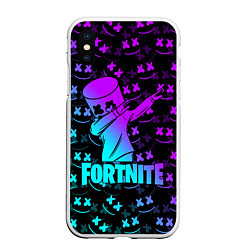 Чехол iPhone XS Max матовый FORTNITE X MARSHMELLO, цвет: 3D-белый