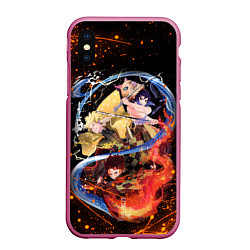 Чехол iPhone XS Max матовый KIMETSU NO YAIBA, цвет: 3D-малиновый