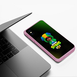 Чехол iPhone XS Max матовый BRAWL STARS Leon, цвет: 3D-розовый — фото 2