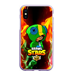 Чехол iPhone XS Max матовый BRAWL STARS LEON, цвет: 3D-светло-сиреневый