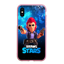 Чехол iPhone XS Max матовый Brawl Stars Colt Кольт, цвет: 3D-розовый