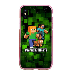 Чехол iPhone XS Max матовый Minecraft Майнкрафт, цвет: 3D-розовый