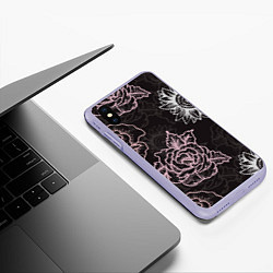 Чехол iPhone XS Max матовый Цветочный узор, цвет: 3D-светло-сиреневый — фото 2